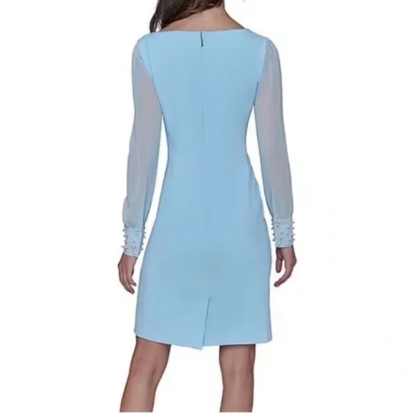 Karl Lagerfeld Powder Blue Long Sleeve Sheath Dress Pearl Sleeves Accent Size 16 - Picture 4 of 6